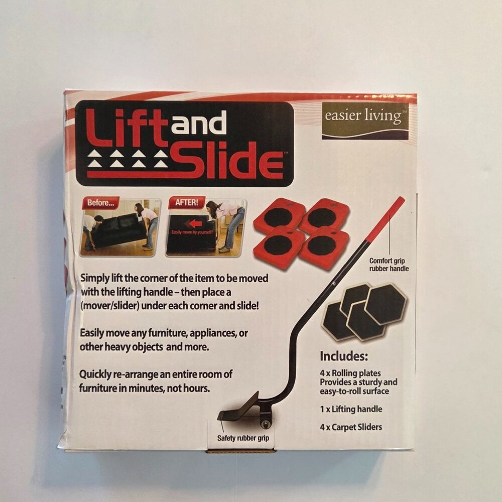 Lift and Slide Moving System for furniture, appliances, etc.